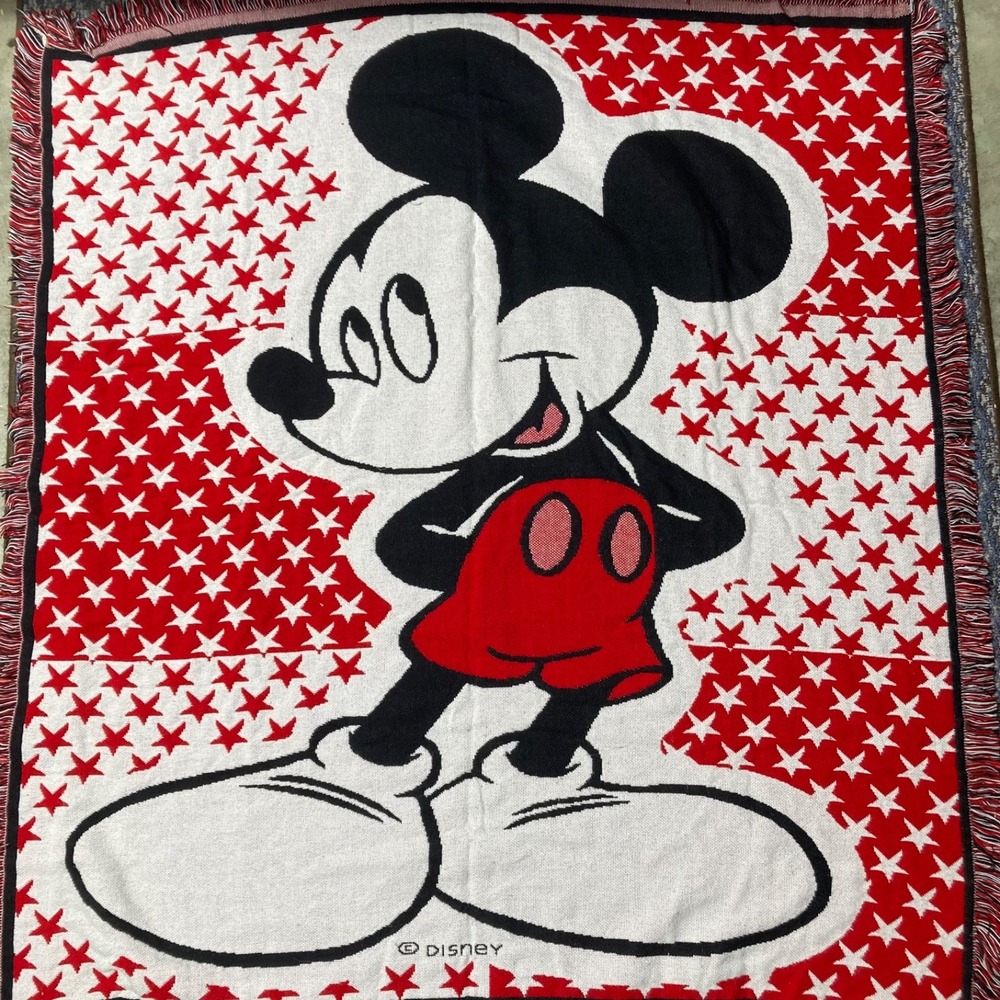 Vintage Disney Mickey Mouse Reversible Tapestry Fringe Blanket Throw‎ 50X55 - Picture 2 of 4